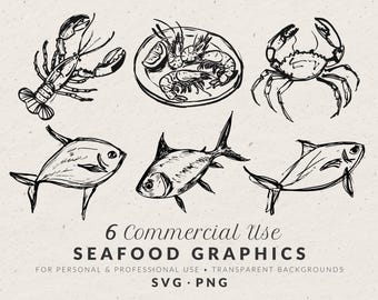 Seafood Clipart Bundle: Hand-Drawn Wedding Doodles, SVG & PNG