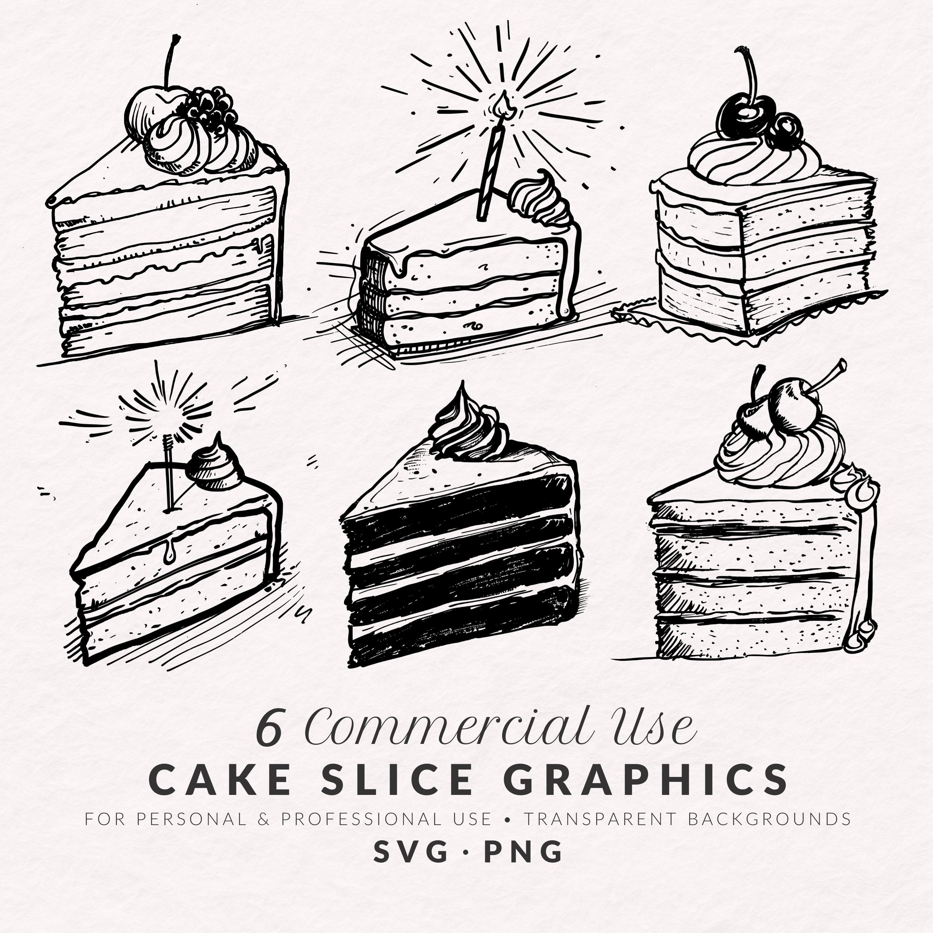 Slice Msd Hand Drawn Cake Slice Illustrations, Whimsical Wedding Doodle Line Art ...