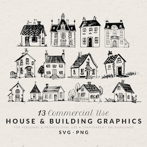 Bruiloft clipart bundel: handgetekende huizen en gebouwen, doodles, SVG & PNG afbeelding 1