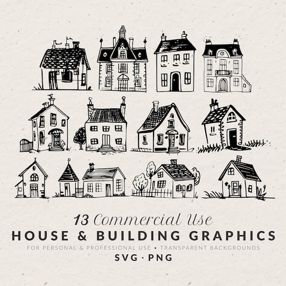 Wedding Clipart Bundle: Hand-Drawn Houses Buildings Doodles, SVG & PNG
