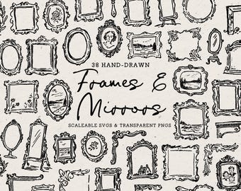 Hand Drawn Frames Doodle Bundle, Mirror Line Art Illustrations (SVG & PNG Download)