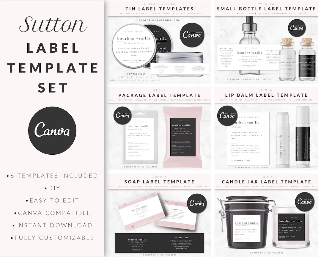 Product Label Template Set For Canva Template Bundle Product Labels