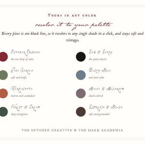 Hand Drawn Dark Academia Doodle Bundle, Library Line Art Illustrations (SVG & PNG Download) image 5