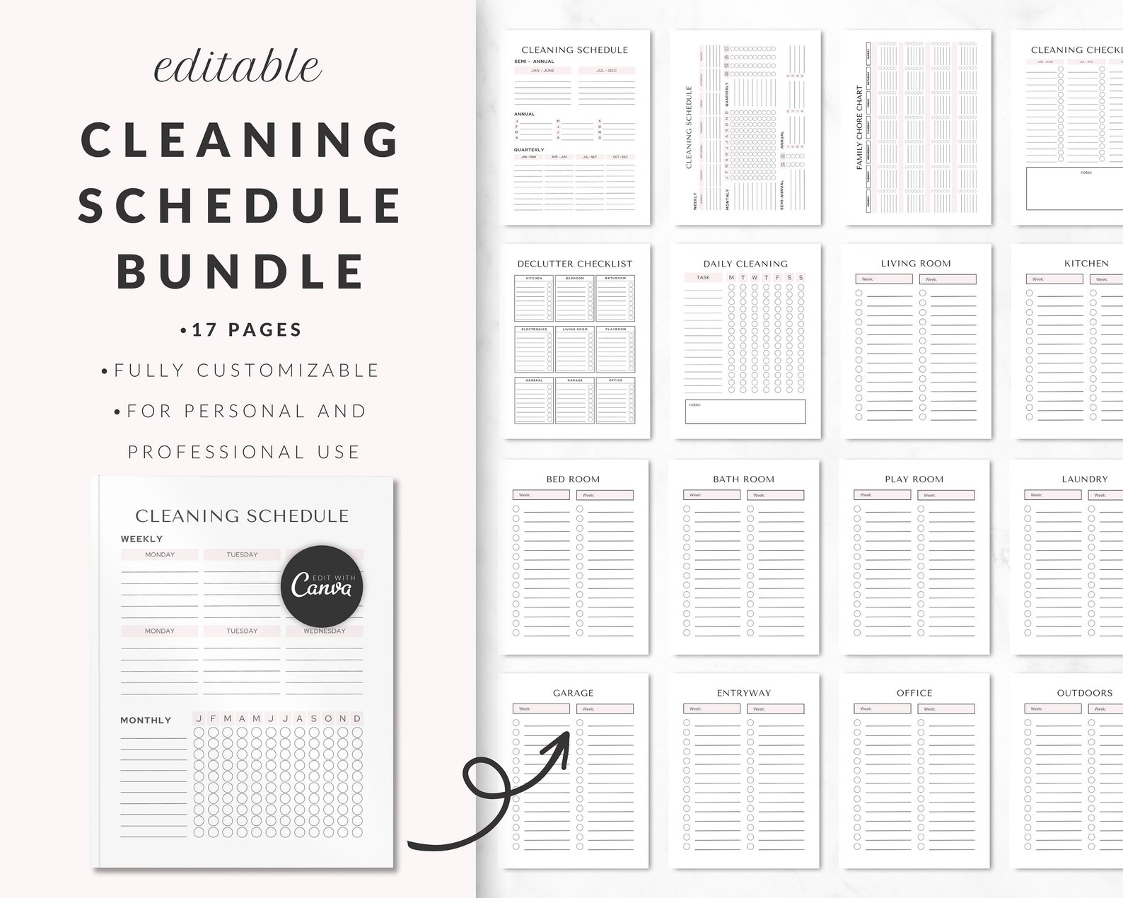 Editable Cleaning Schedule Canva Template Bundle, Organizational ...