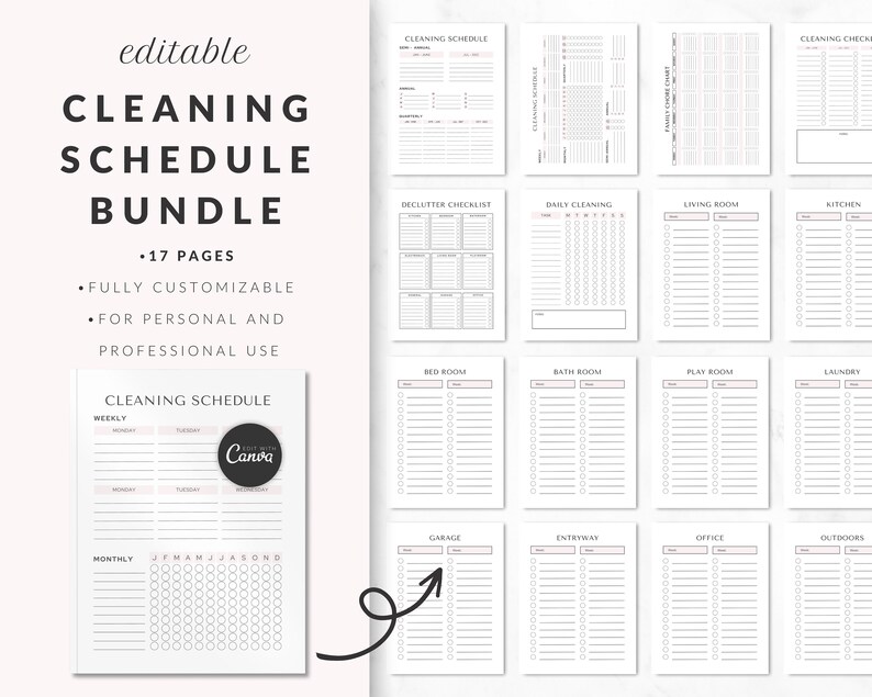 Editable Cleaning Schedule Canva Template Bundle - Etsy