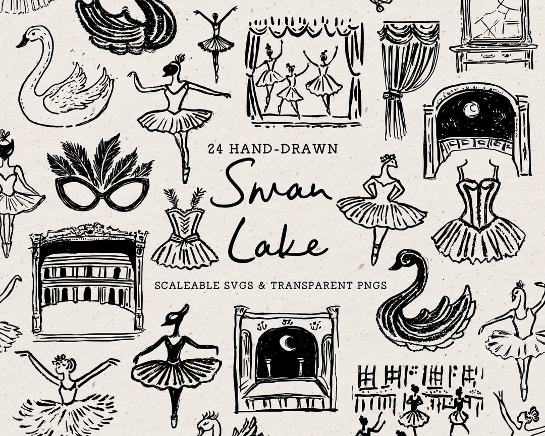 Swan Lake Ballet Clipart Set: Hand-drawn Doodles in SVG & PNG - Etsy