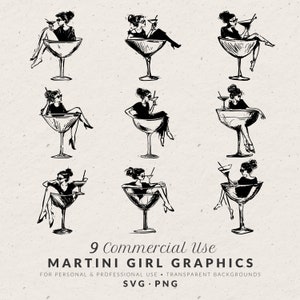 Ilustração de menina em copo de Martini desenhada à mão SVG PNG, ícones de casamento desenhados à mão, rabiscos desenhados à mão excêntricos, clipart retrô para uso comercial
