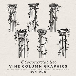 Hand Drawn Marble Column Illustrations, Whimsical Greek Doodle Line Art Bundle (SVG & PNG Clipart)