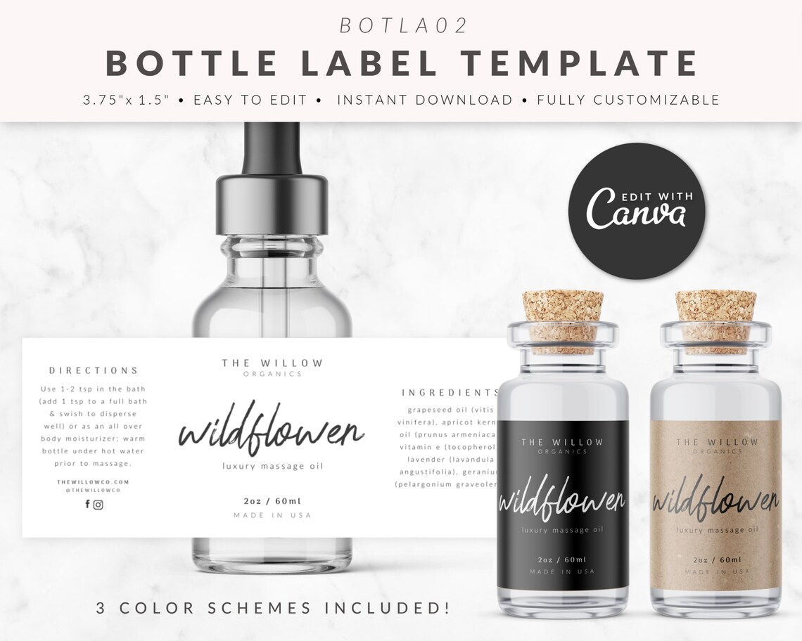 1oz 2oz Bottle Label Template for Canva Dropper Label Etsy