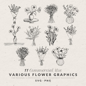 Handgezeichnete Blumenstrauß Illustration SVG PNG, Handgezeichnete Hochzeitssymbole, Skurrile Hochzeit Doodles, Kommerzielle Nutzung Clipart für Einladungen