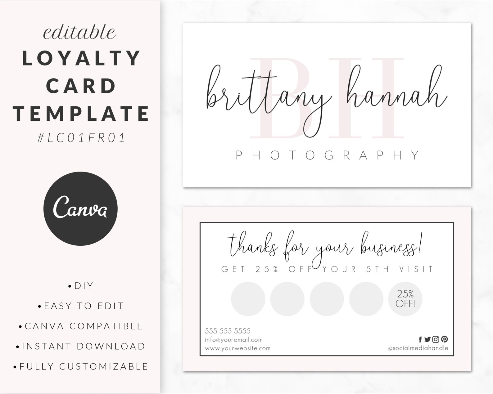 Loyalty Card Template for Canva Business Card Design Etsy