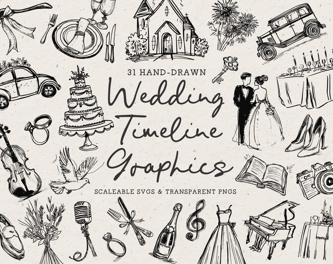 B&W Wedding Icons Clipart - Hand Drawn Clipart, Wedding Clip Art ...