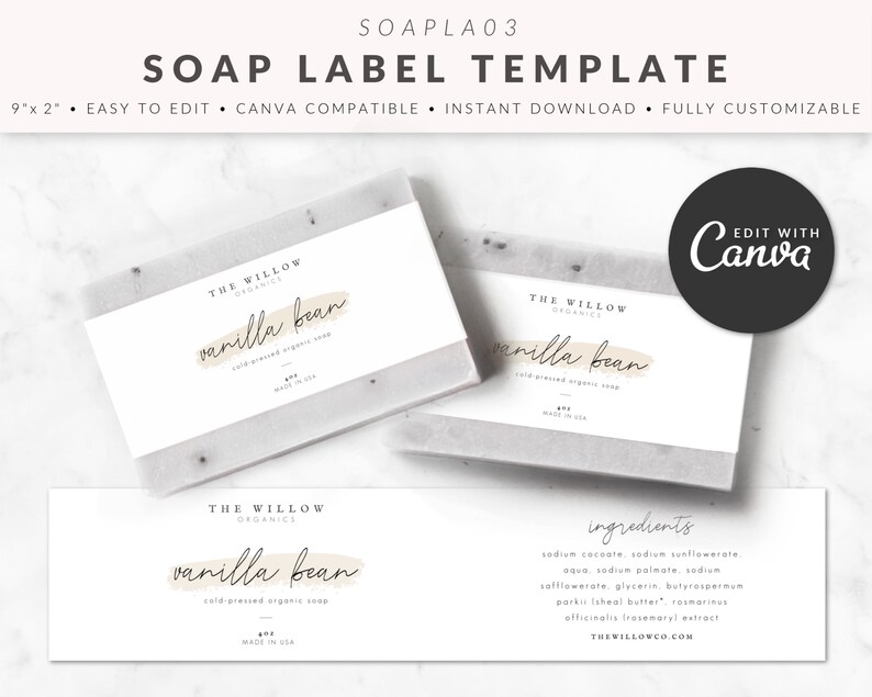 Soap Label Template for Canva Product Labels Skincare Etsy