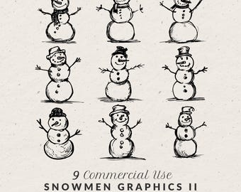 Hand Drawn Vintage Snowman Illustration SVG PNG, Christmas Winter Icons, Cute Whimsical Holiday Snow Doodles, Line Clip Art for Invitation