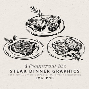 Conjunto de ilustrações de prato de jantar de bife desenhado à mão SVG PNG, rabiscos vintage, ícones de casamento mediterrâneo, clip art de esboço para convite