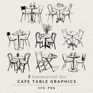 Cafe Table Clipart Bundle: Hand-Drawn Quirky Doodles, SVG & PNG