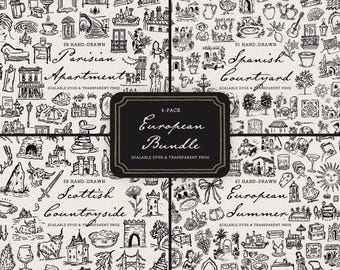 European Clipart Mega Bundle: 164 Hand-Drawn Travel Doodles, SVG & PNG
