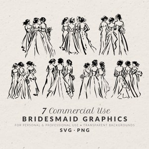 Hand Drawn Bridesmaids Illustration Bundle SVG PNG, Vintage Doodles, Wedding Party Icons, Sketch Drawing Clip Art for Wedding Invitation