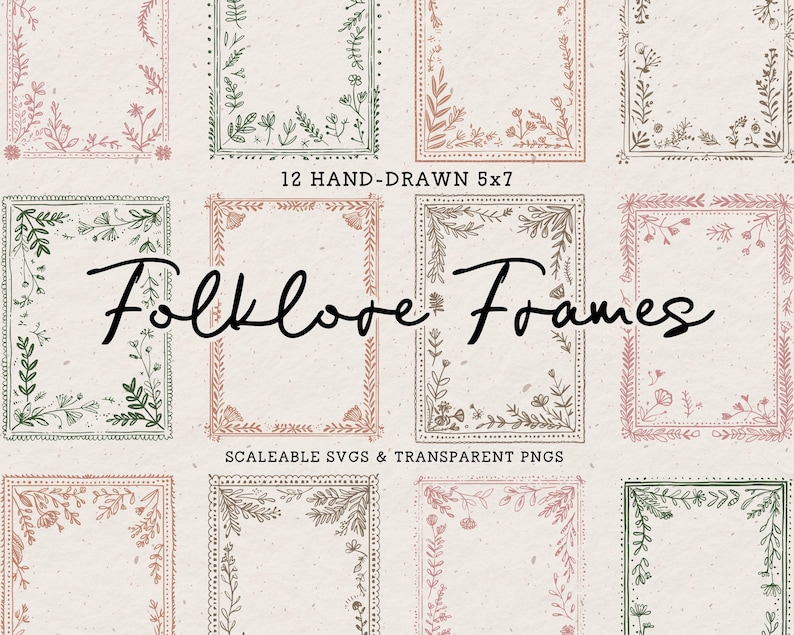 Imágenes prediseñadas de marcos florales estilo cottagecore, bordes caprichosos para invitaciones de boda de primavera (SVG PNG) imagen 1