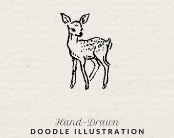 Deer Doodle Clipart: Whimsical Hand Drawn Art (SVG & PNG Digital)