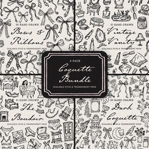 Coquette Clipart Mega Bundle: 158 Hand-Drawn Romantic Doodles, SVG & PNG