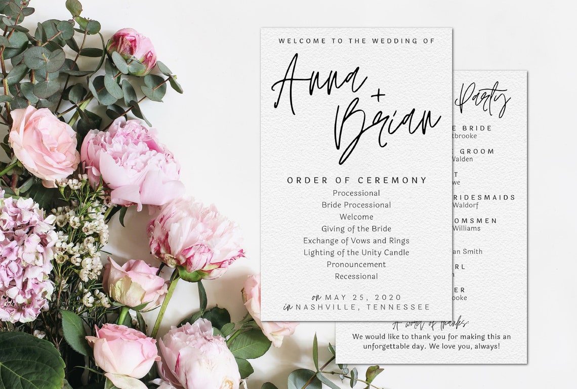 Wedding Program Template for Canva Order of Ceremony | Etsy