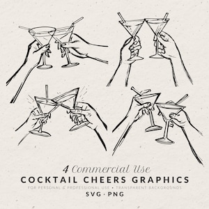 Ilustração de Martini Cheers desenhada à mão SVG PNG, ícones de coquetéis, rabiscos de casamento excêntricos, clipart de uso comercial para convites, clipart