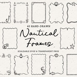 Nautical Beach Clipart Frames - Hand Drawn Summer Doodles