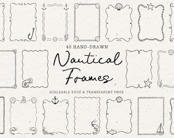 Nautical Beach Clipart Frames - Hand Drawn Summer Doodles