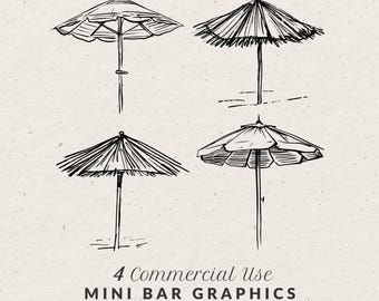 Hand Drawn Beach Umbrella Illustrations, Whimsical Summer Doodle Line Art Bundle (SVG & PNG Clipart)