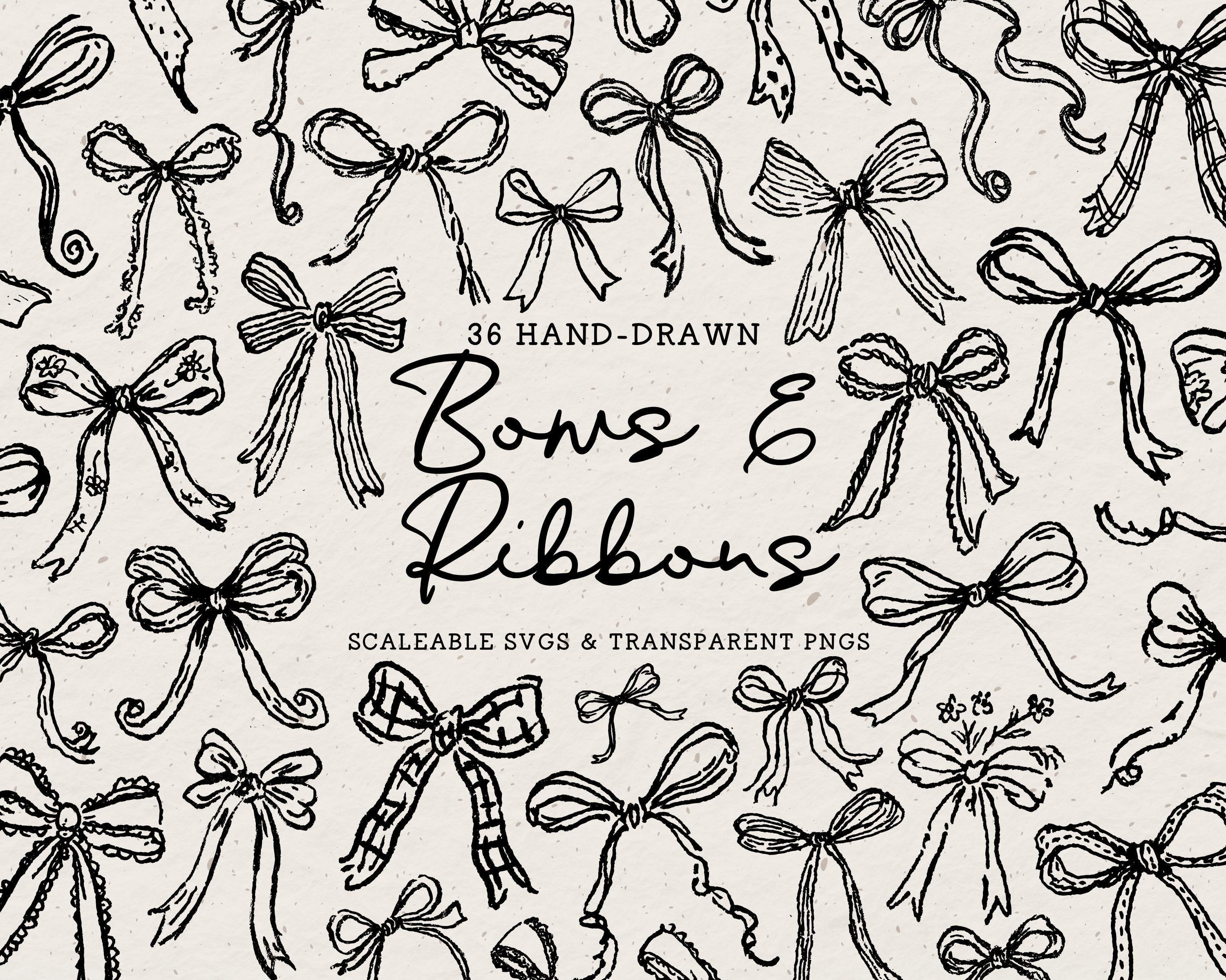 Hand Drawn Bows and Ribbons Doodle Bundle, Whimsical Line Art ...