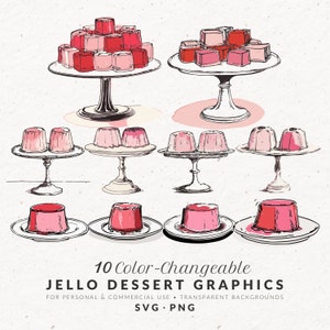 Hand Drawn Jello Dessert Illustrations SVG PNG, Color Wedding Food Icons, Whimsical Doodles, Commercial Use Vintage Clip Art, Clipart