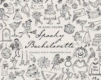 Halloween Bachelorette Clipart Bundle: Hand-Drawn Gothic Doodles, SVG & PNG