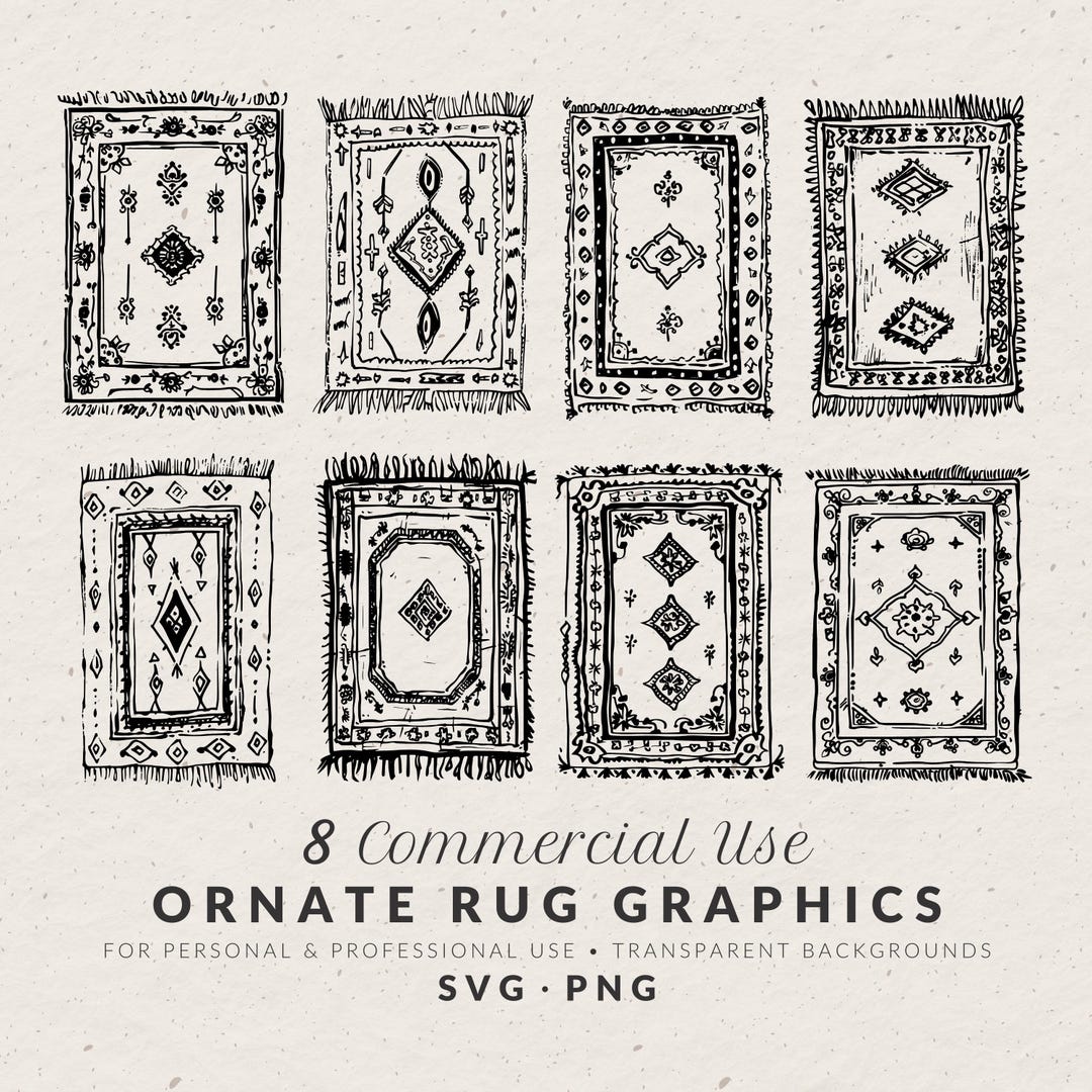 Hand Drawn Oriental Rug Illustrations, Whimsical Home Doodle Line Art ...