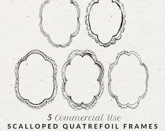 Scalloped Quatrefoil Frame Clipart: 5 Hand-Drawn Borders, SVG & PNG