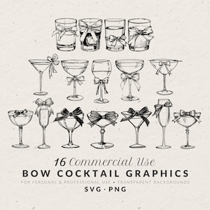 Illustrazione di un cocktail con fiocco disegnato a mano in formato SVG PNG, icone di cocktail disegnate a mano, scarabocchi di nozze stravaganti, clipart per uso commerciale per inviti