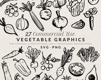 Bundel met groenteclipart: handgetekende voedseldoodles, SVG & PNG