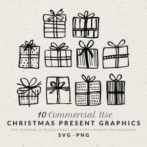 Handgezeichnete Vintage Weihnachtsgeschenk Illustration SVG PNG, Winter Urlaub Geschenk Symbole, skurrile Doodles, Linie Clip Art für Party Einladung