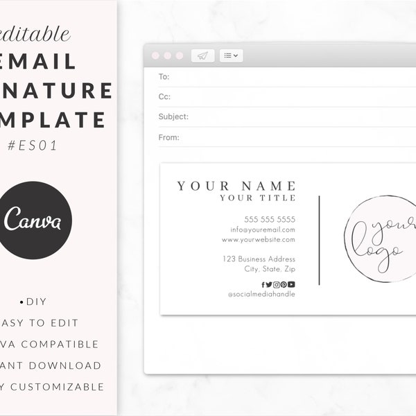 Email Signature Template for Canva, Editable Email Signature Design, Gmail Signature, Outlook Signature, Custom Signature, Instant Download