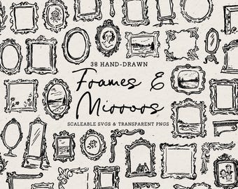 Hand Drawn Frames Doodle Bundle, Mirror Line Art Illustrations (SVG & PNG Download)
