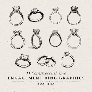 Hand Drawn Wedding Ring Illustrations SVG PNG, Hand Drawn Engagement Icons, Whimsical Doodles, Commercial Use Vintage Clip Art, Clipart