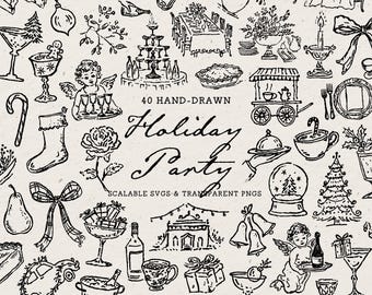 Holiday Party Clipart Bundle: Hand-Drawn Christmas Doodles, SVG & PNG