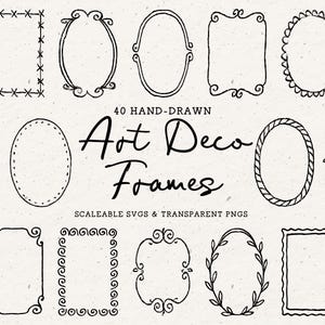 Wedding Invitation Border Frame Set, Hand Drawn Art Deco Illustration Bundle, SVG PNG 5x7 Invite, Whimsical Modern Minimalist Doodle Clipart