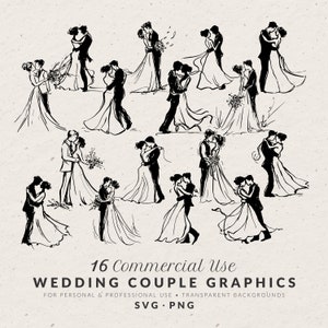 手描きの結婚式のカップルのイラスト SVG PNG、手描きの結婚式のアイコン、気まぐれな落書き、商業利用可能な踊るカップルのクリップアート