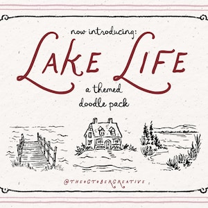 Handgezeichnetes Haus am See Doodle Bundle, Sommerferien Line Art Illustrationen (SVG & PNG Download) Bild 2
