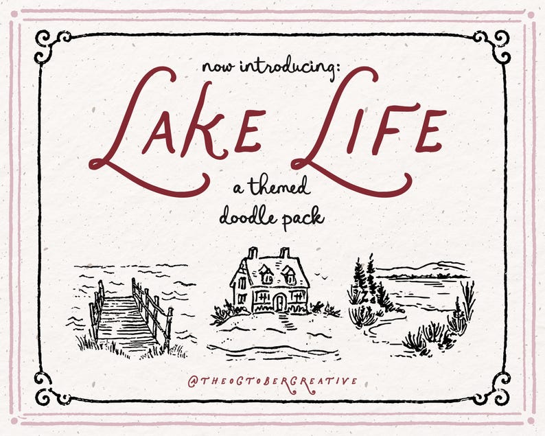 Handgezeichnetes Haus am See Doodle Bundle, Sommerferien Line Art Illustrationen (SVG & PNG Download) Bild 2
