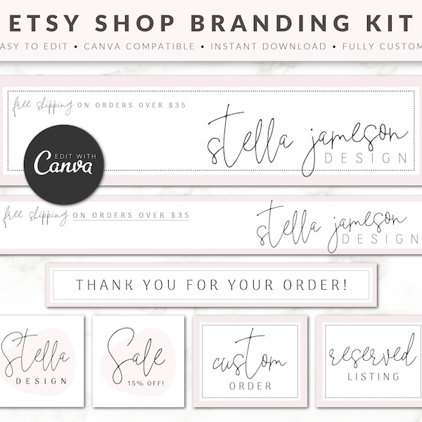 Editable Etsy Shop Kit Templates for Canva, Etsy Shop Set, Etsy Branding Templates, Etsy Banner Template, Small Business Branding, Etsy Kit