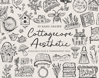 Cottagecore Clipart Bundle, Hand Sketched Floral Botanical Icons (SVG PNG)