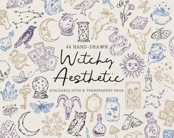 神秘的な魔女の線画要素 - 18 個の png クリップ アート