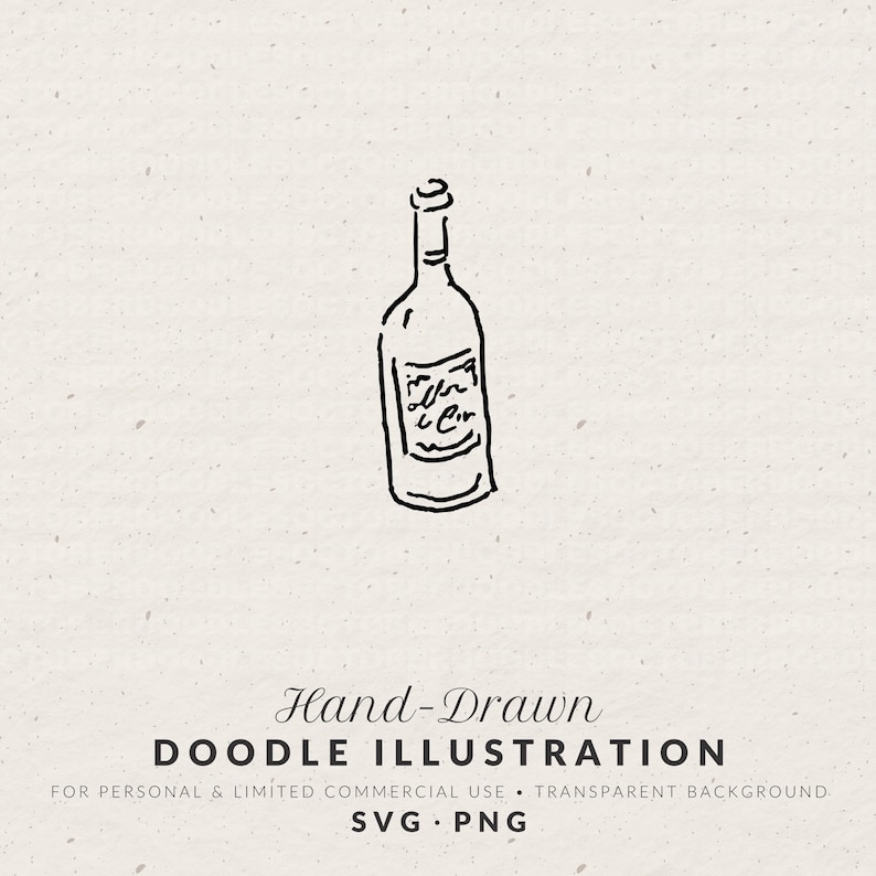 Hand Drawn Wine Bottle Doodle - Playful Line Art SVG and PNG - Etsy